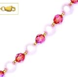 14k 6 mm Crystal and 7 mm Light-Rose Crystal Pearl Necklace - Choice 16-inch