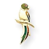 14k Enameled and Ruby Green Head Parrot Pin
