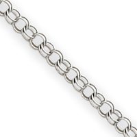 14k White Gold 3mm Solid Double Link Charm Bracelet - 7 Inch - Lobster Claw - JewelryWeb