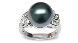 Size 9 18K white gold Beata Black Tahitian south sea cultured pearl and diamond ring