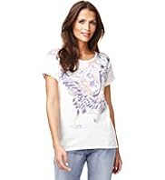 Indigo Collection Pure Cotton Bird-of-paradise Print T-Shirt