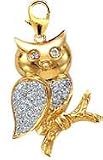 Owl, 14K Gold Diamond Charm