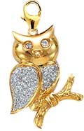 Owl, 14K Gold Diamond Charm