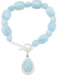 Genuine Milky Aquamarine And Blue Sapphire Enhancer On Milky Aquamarine Bead Strand Bracelet Sterling Silver 68682