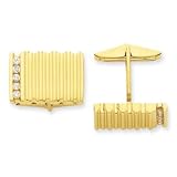14k Polished Ridged-Design Diamond Cuff Links
