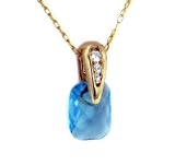 Checkerboard Cut Genuine Blue Topaz 10K Yellow Gold Pendant Necklace