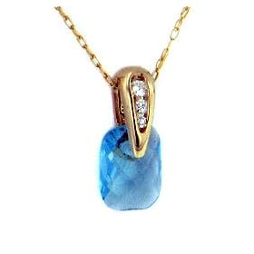 Checkerboard Cut Genuine Blue Topaz 10K Yellow Gold Pendant Necklace by Blue-Topaz Necklaces