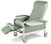 Use in dialysis blood collection oncology respiratory critical care and cardiac * Deep recline and Trendelenberg position can only be attained by attendant * 3-positions with infinitely adjustable back * Standard release handle feature for quick back release. Spans entire width of back and can be operated from either side of the chair * 4 heavy-duty 5 casters with positive locking swivel and wheel brakes * Welded powder-coated frame has a 5 year warranty * Blow-molded side tables with recessed cup holder * Weight Capacity 275 lbs * Tray folds down along side of chair * Overall width 31 * Seat Width and Height 21 *