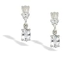 14K White Gold Genuine Oval White Topaz and Diamond Dangle Drop Earrings