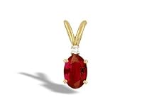 14K Yellow Gold Genuine Oval Ruby and Diamond Pendant