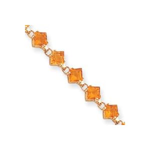 14k Diamond-Shaped Fancy Citrine Bracelet - 7.5 Inch - Lobster Claw by