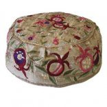 Yair Emanuel Hand Embroidered Hat / Bucharian Kippah - Pomegranates in Gold
