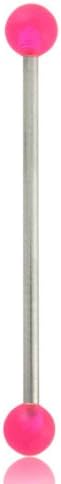 Surgical Steel Industrial Barbell with Pink UV Balls (14g, 35mm)