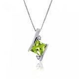 White Gold Pendant Necklace - Princess Peridot Diamond