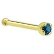 Solid 18KT Yellow Gold 1.5mm Genuine Blue Diamond Nose Bone - 20 Gauge