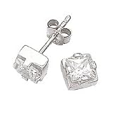 Sterling Silver Stud Earrings Each Set Clear Cubic Zirconia.