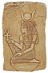 Kneeling Isis Holding Ankh Small Relief, Stone finish