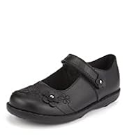 Leather Flower Appliqué Stud School Shoes
