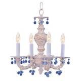Crystorama 5224 Antique White Finish w/ Amber Murano Crystal Drops Abbie 4 Light Crystal Chandelier
