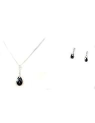 925 Silver Black & CZ Pear Shape Pendant & Earring Set
