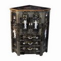 Oriental Corner Console Table With Double Doors & Three Drawers