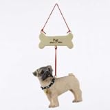 PUG WITH BONE ORNAMENT - 4 RESIN PAINTED PUG W/BONE PERSONALIZE ORNAMENT - Christmas Ornament