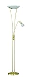 Trio-Leuchten 473910308 Energiespar-Deckenfluter 2xE27 18W 3U mit Lesearm 1xE14 9W Messing mit Glas alabasterf.weiß