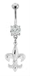 MINI BELLY RING WITH DANGLING SILVER FLEUR DE LIS