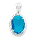 Sterling Silver Oval Blue CZ Pendant