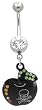 Stainless Steel Belly Ring with Crystals - Black Apple Dangling with Skull and Crossbones