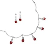 Sterling Silver Red Sea Bamboo Coral Squash Blossom Station Necklace and Earring Gift Set