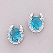 Rhinestone In Sterling Silver Horseshoe Earrings, Turquoise