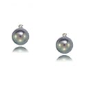 14K Yellow Gold Stud Earrings w Slate Pearl & Diamond