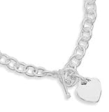 Sterling Silver 10 Inch Round Link With 12mm Heart Tag Anklet 5mm Links With Toggle Clasp