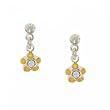 Dangle Crystal & Enamel  Earrings Childrens Yellow Flower in Solid 925 Silver 