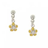 Sterling Silver Dangle Earrings Enamel Crystal Flower