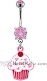 CUPCAKE WITH PINK HEART SPRINKLES BELLY RING