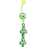 BIOPLAST Green JEWELED CLOVER Dangle Belly Ring