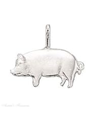 Sterling Silver 18" .8mm Wide Box Chain Necklace With Small Pig Animal Pendant