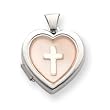 Sterling Silver Pink MOP (Mother of Pearl) Cross2-frame Heart Locket with 20 inch Sterling Silver Chain