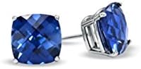 14k White Gold 1 Carat Princess Blue Sapphire VS1 Stud Earrings For Unisex
