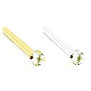 14K Gold Nose Stud with Genuine Aquamarine, 18 Ga by 