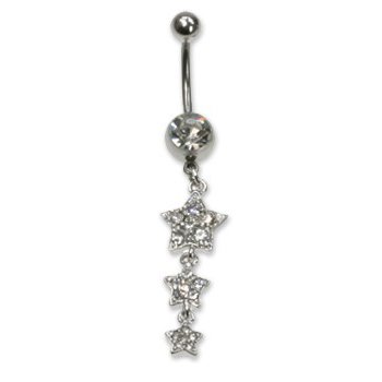 Childrens Toyshop  Jewelry : Stainless Steel Belly Ring with Clear Australian Crystals - Dangling stars 14g/5mm ball