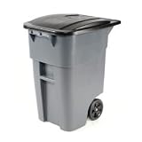 Rubbermaid Commercial Brute HDPE 50 Gallon Rollout Waste Container with Lid, Rectangular, 23.38