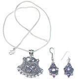 Online Jewellery Earring And Pendant Sets Sterling Silver With Amethyst Gemstones 38 Grams (Pndts048)