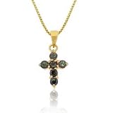 Vermeil (24K Gold over Sterling Silver) Simulated Mystic Topaz Stone Prong Small Cross Pendant