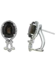 14K White Gold 4.8cttw White Diamond & Oval Brown Smoky Topaz Gemstone Earrings