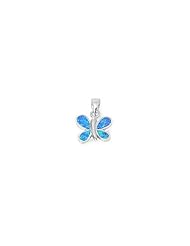 Sterling Silver Blue Lab Opal Butterfly Pendant Fashion Charm Pure 925 New 14mm with 1mm Snake Chain