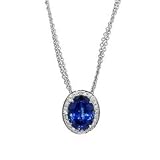 6.18 ct. tw. 18k White Gold Oval Cut Genuine Fine Quality Deep Rich Color Tanzanite and Diamond Pendant with 5 Year Warranty and Manufacturers Appraisal