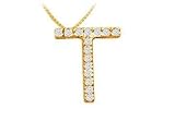 Classic T Initial Diamond Pendant : 14K Yellow Gold - 0.25 CT Diamonds Classic T Initial Diamond Pendant : 14K Yellow Gold - 0.25 CT Diamonds